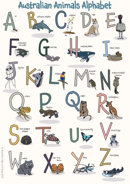 Australian Animals Alphabet Poster – Sunshine Sign and Sing