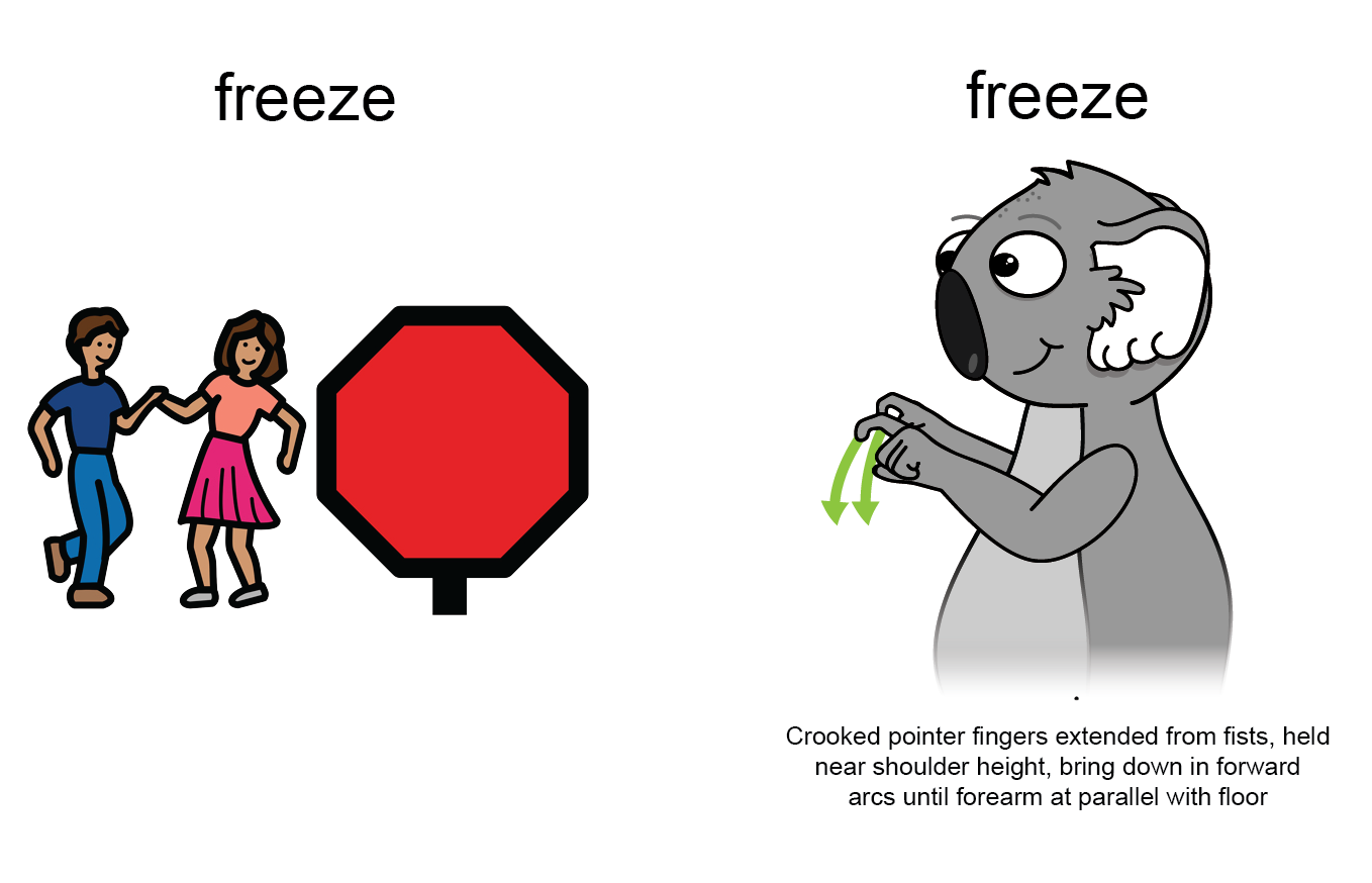 key word sign - Auslan - AAC - sign for  freeze or stay or still