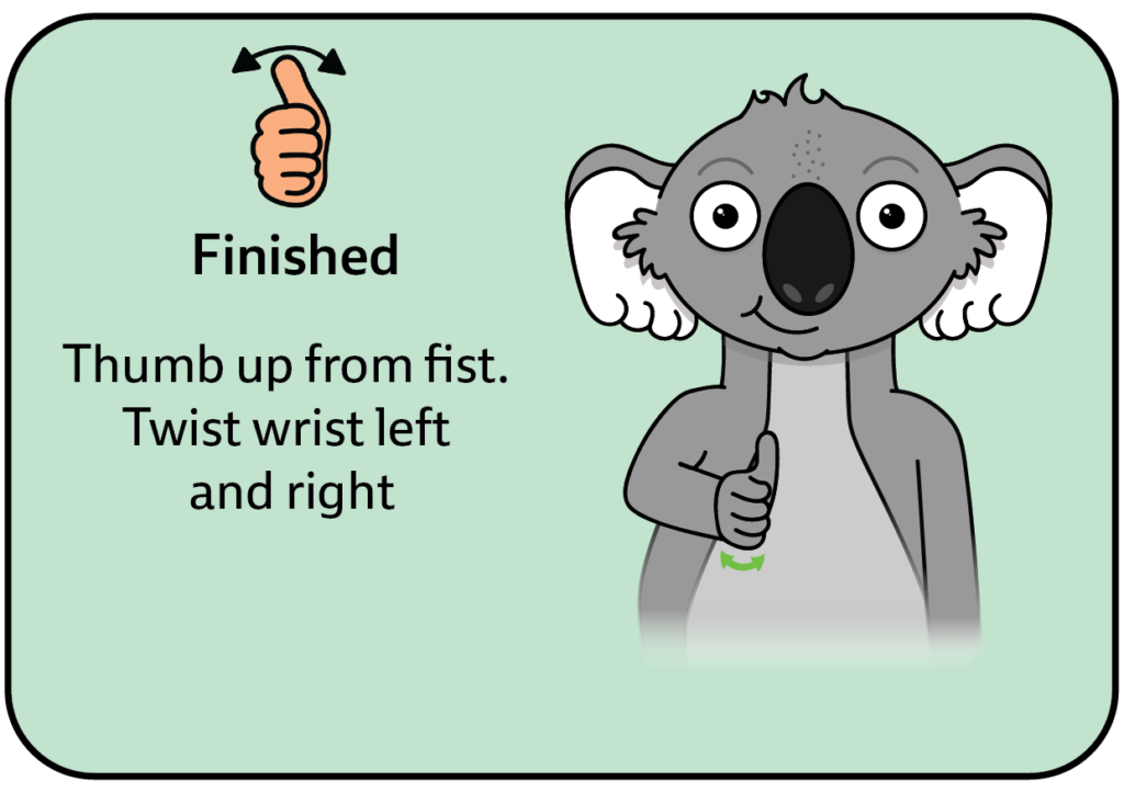 key word sign - Australia - sign for finished - finish - all done - auslan