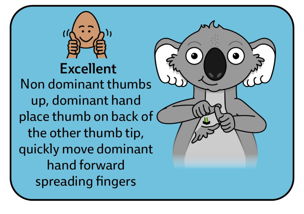 sign for excellent - key word sign - Auslan - Sign Language - AAC - Art Communication Board