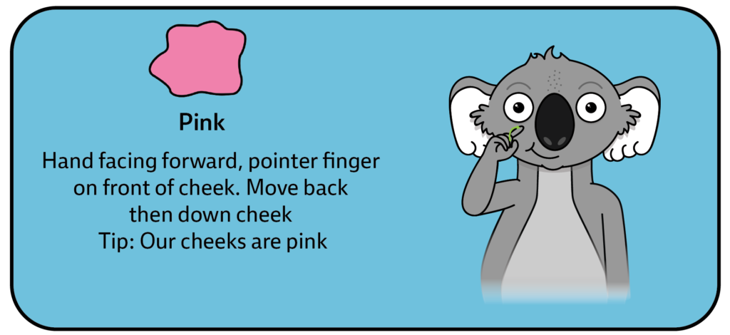 key word sign - sign for pink - AAC - Colour Communication Board - sign language - auslan