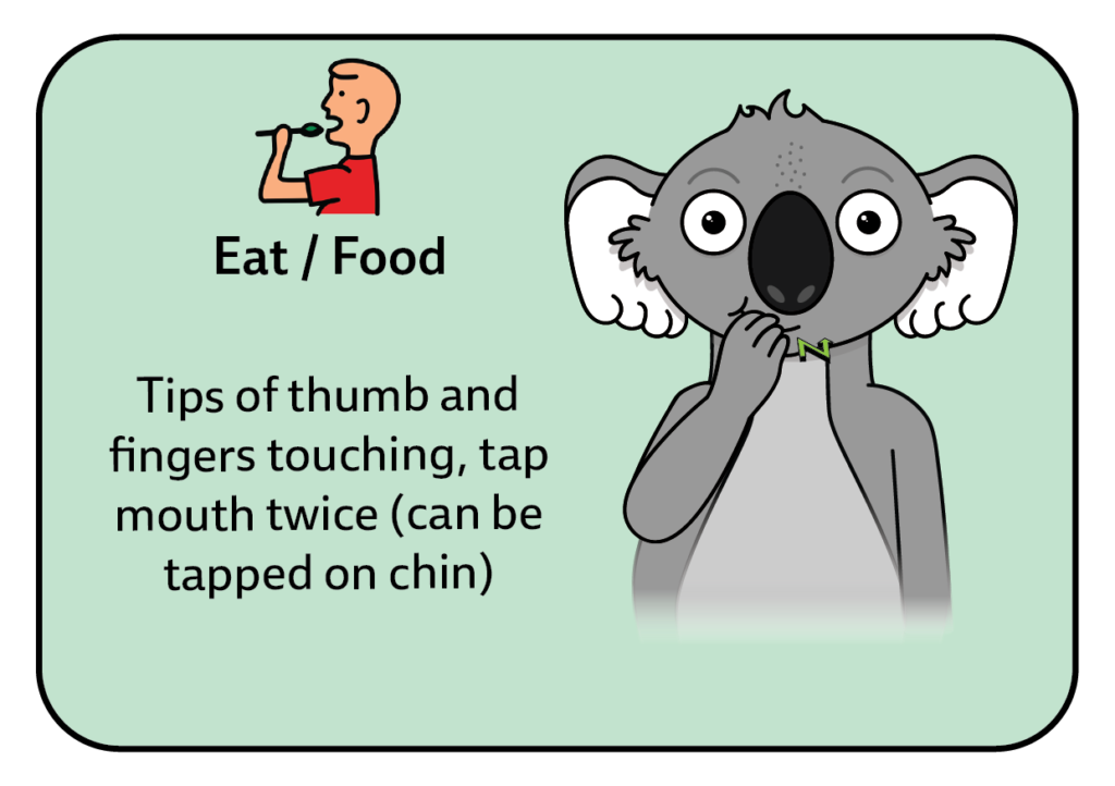 key word sign -  Australia - sign for eat - AAC - communication boards - Auslan - Sign Language