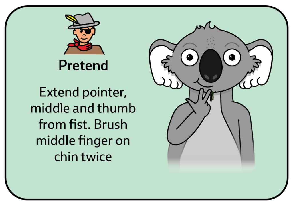 key word sign - sign for pretend - AAC - communication boards - Auslan - dress up