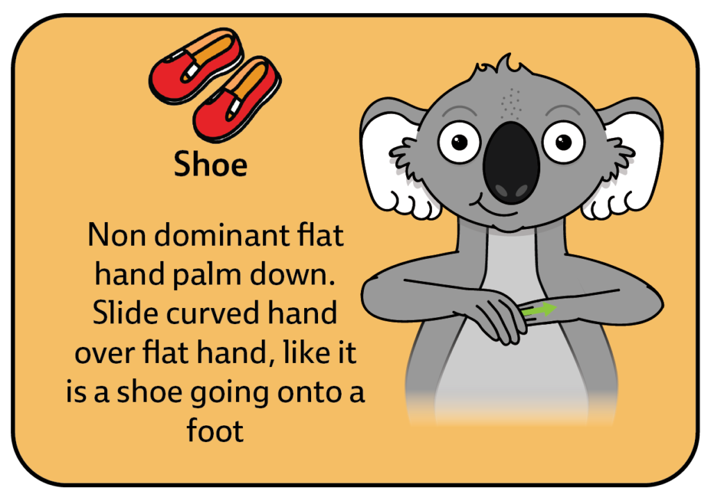 key word sign - sign for shoe - AAC - communication board -dress up - auslan