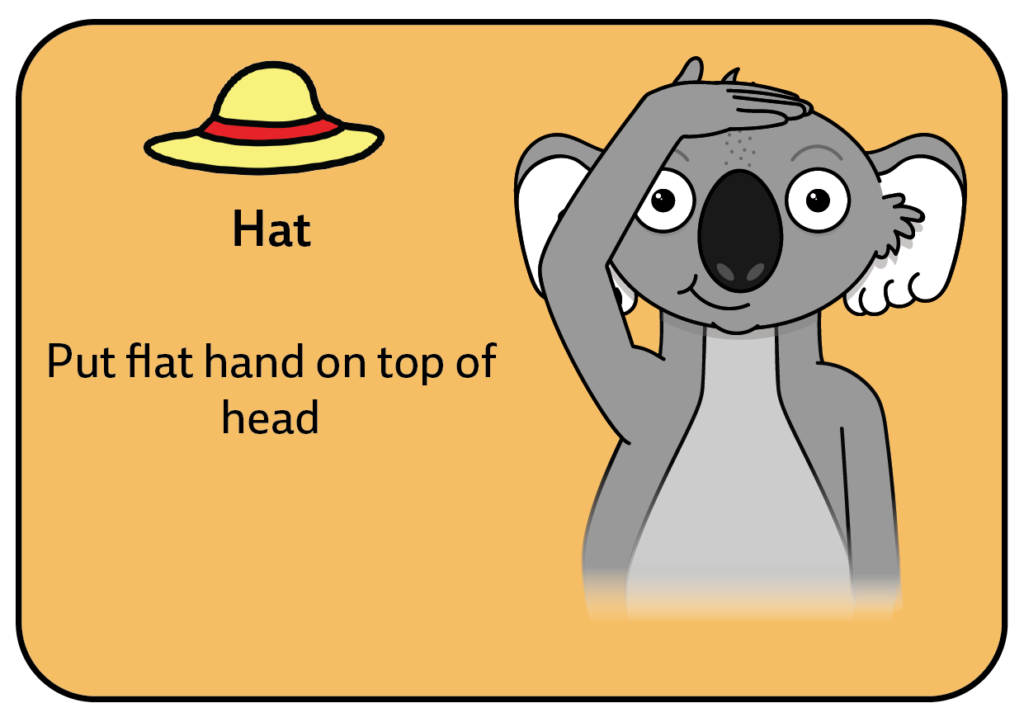 sign for hat - key word sign - AAC - auslan - dress up communication board