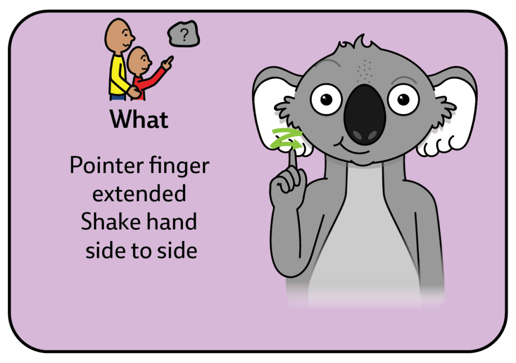 key word sign - australia - sign for what - AAC - dress up communication board - auslan - sign language