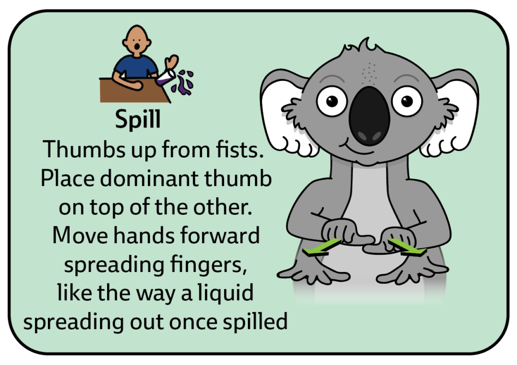 key word sign - australia - sign for spill - AAC - Auslan - Sign Language