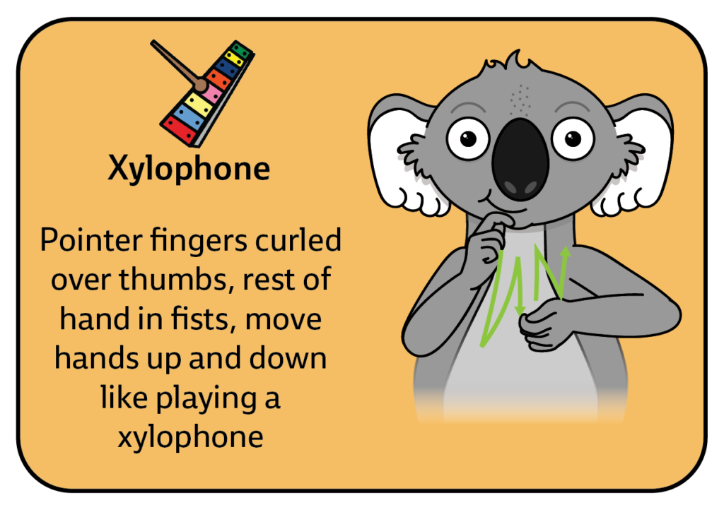 sign for xylophone - key word sign - kws - AAC - music communication board