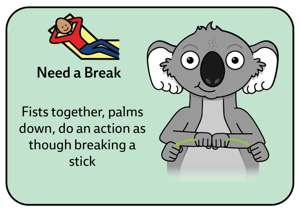 Sign for break - sign for need a break - key word sign - KWS - AAC - Outdoor Play Communication Board