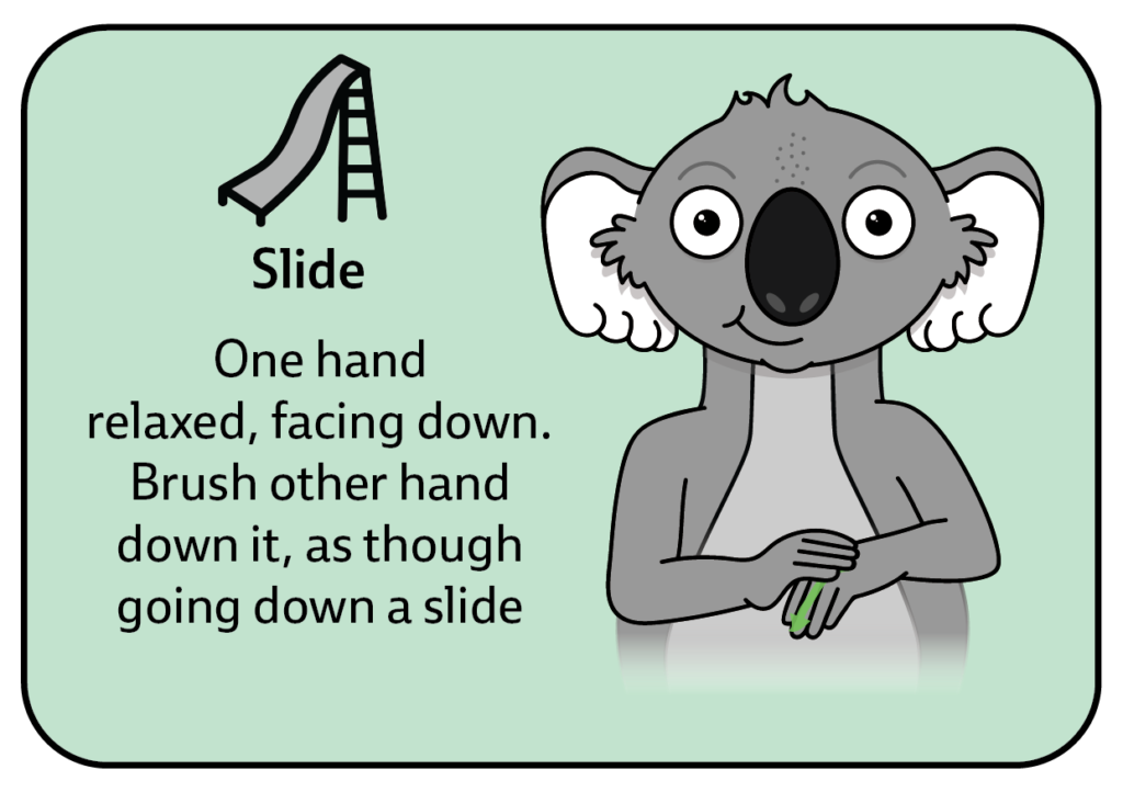 Sign for slide - key word sign - KWS - AAC - Outdoor Play Communication Board