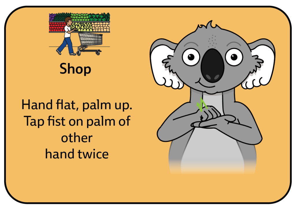 key word sign.- KWS - sign for shop - AAC - Shop Play Communication Board - Auslan - Australian Sign Language - Baby Sign