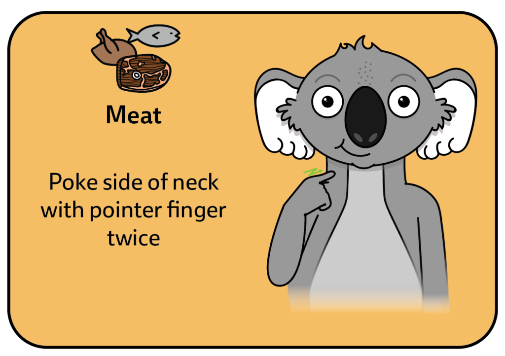 key word sign - sign for meat - shop play communication board - AAC - Auslan - Australian Sign Language