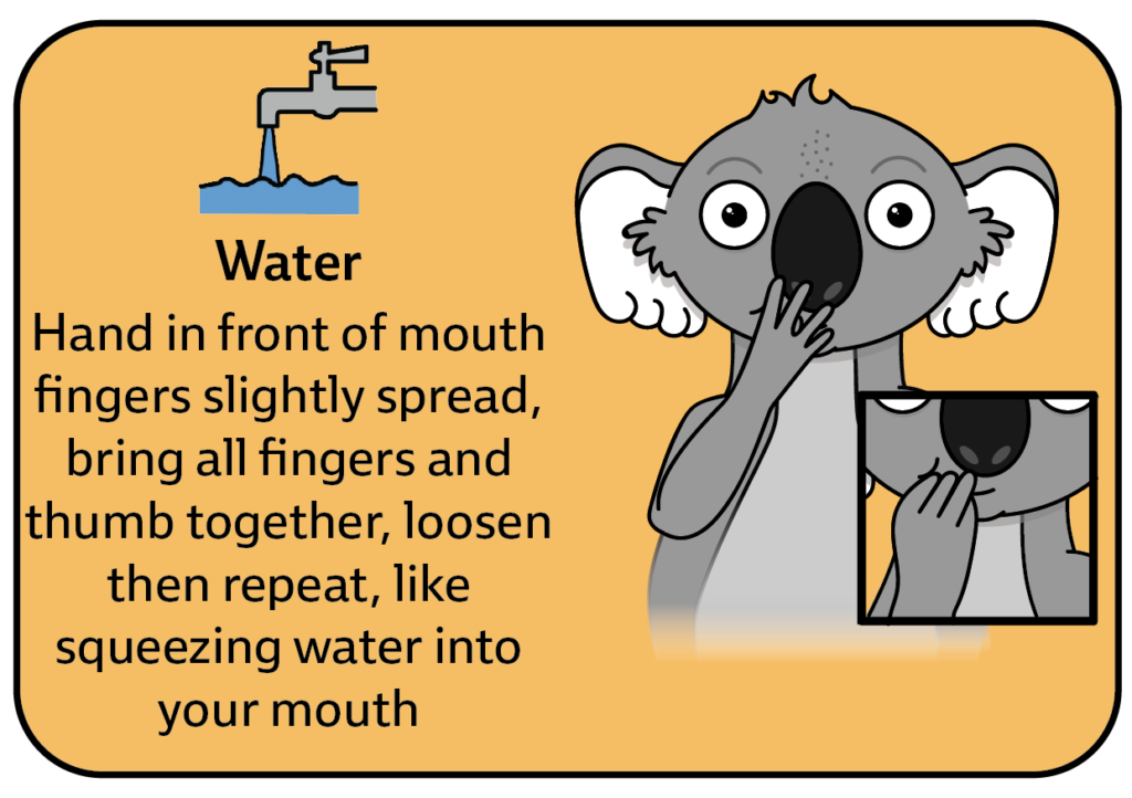 key word sign - sign for water - AAC - auslan - water play communication board