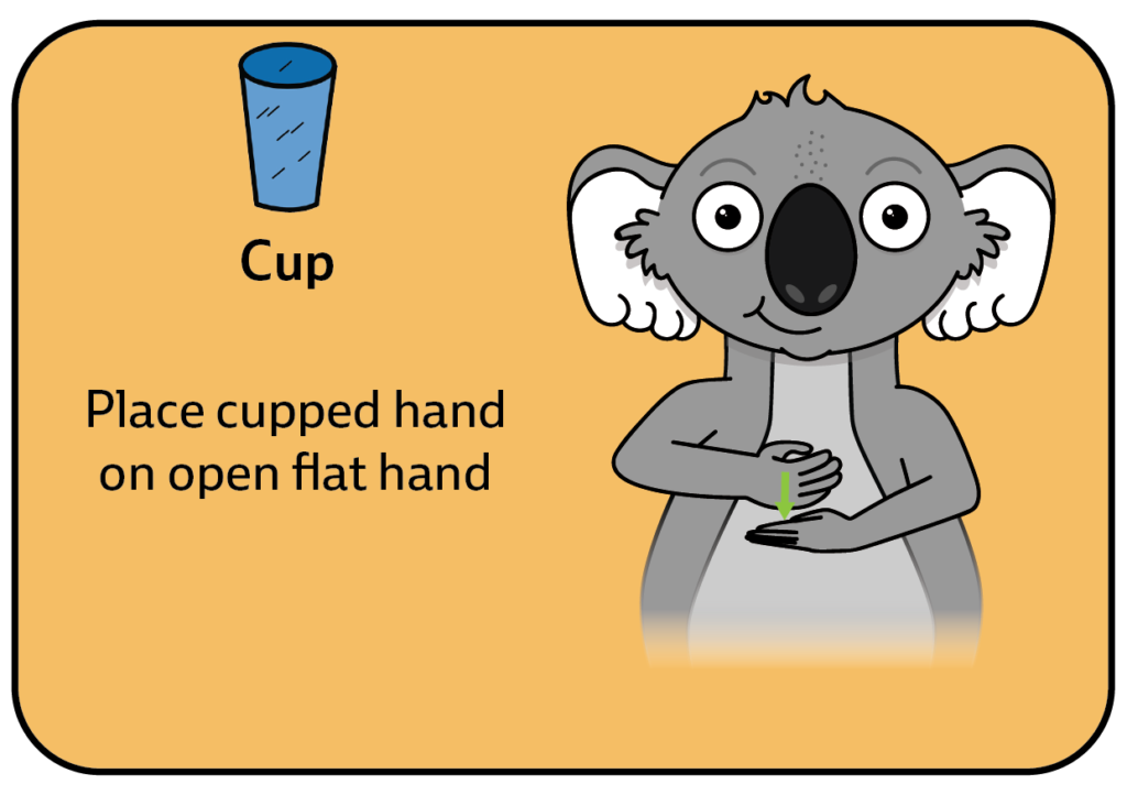 key word sign - sign for cup - auslan - water play communication board - AAC