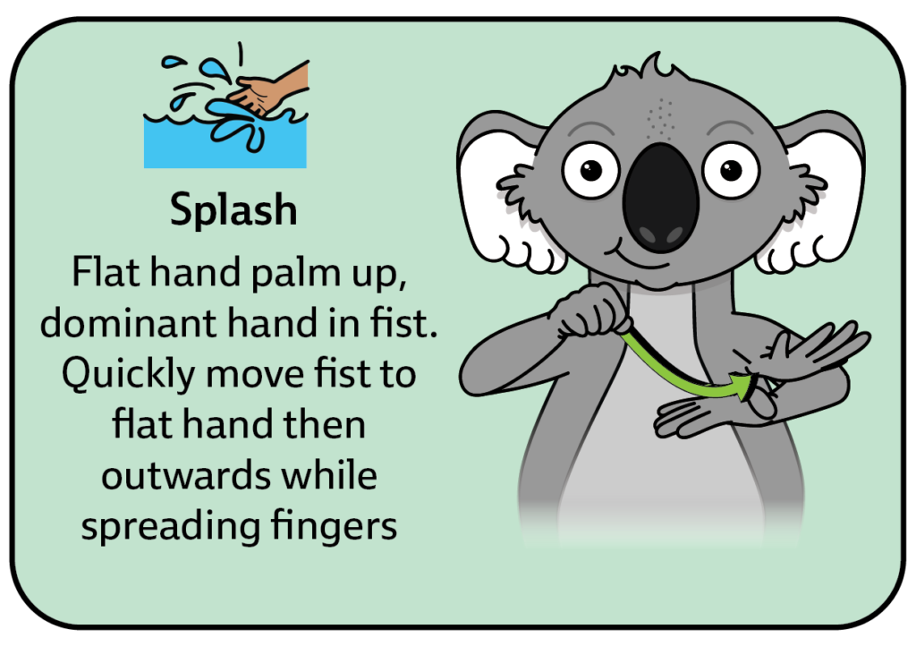 key word sign - sign for splash - auslan - AAC - water play communication board
