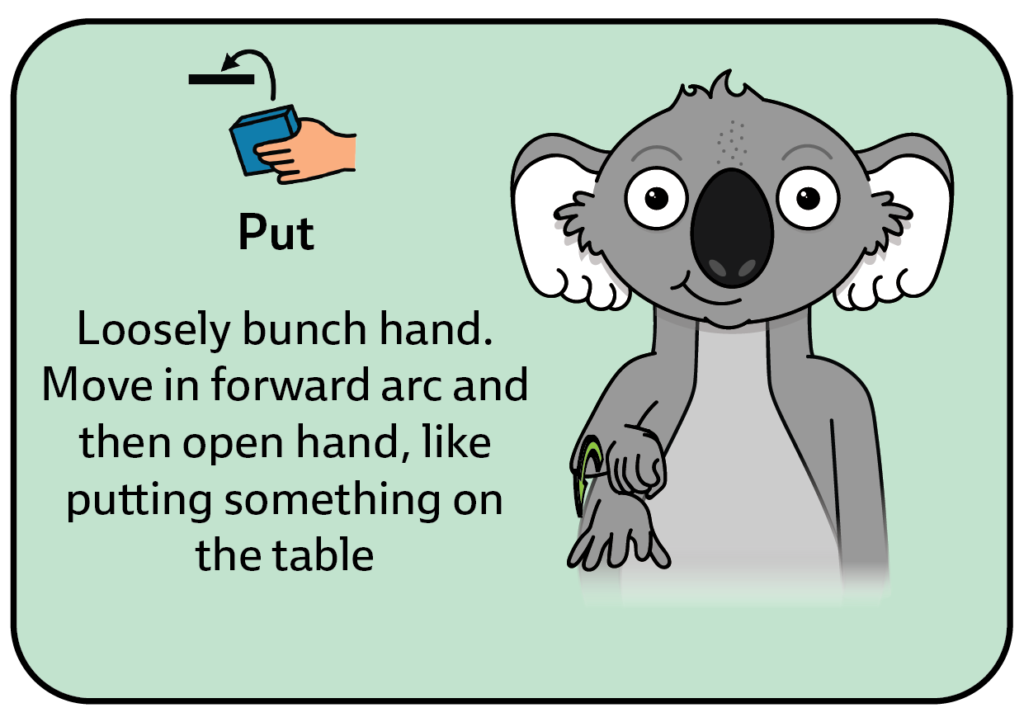 key word sign - sign for put - AAC- auslan - waterplay key word sign