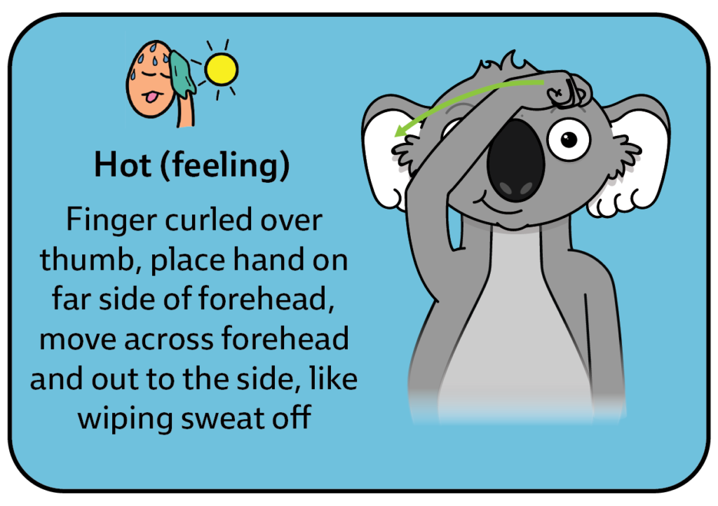 key word sign - sign for hot (feeling) - auslan - AAC - water play communication board