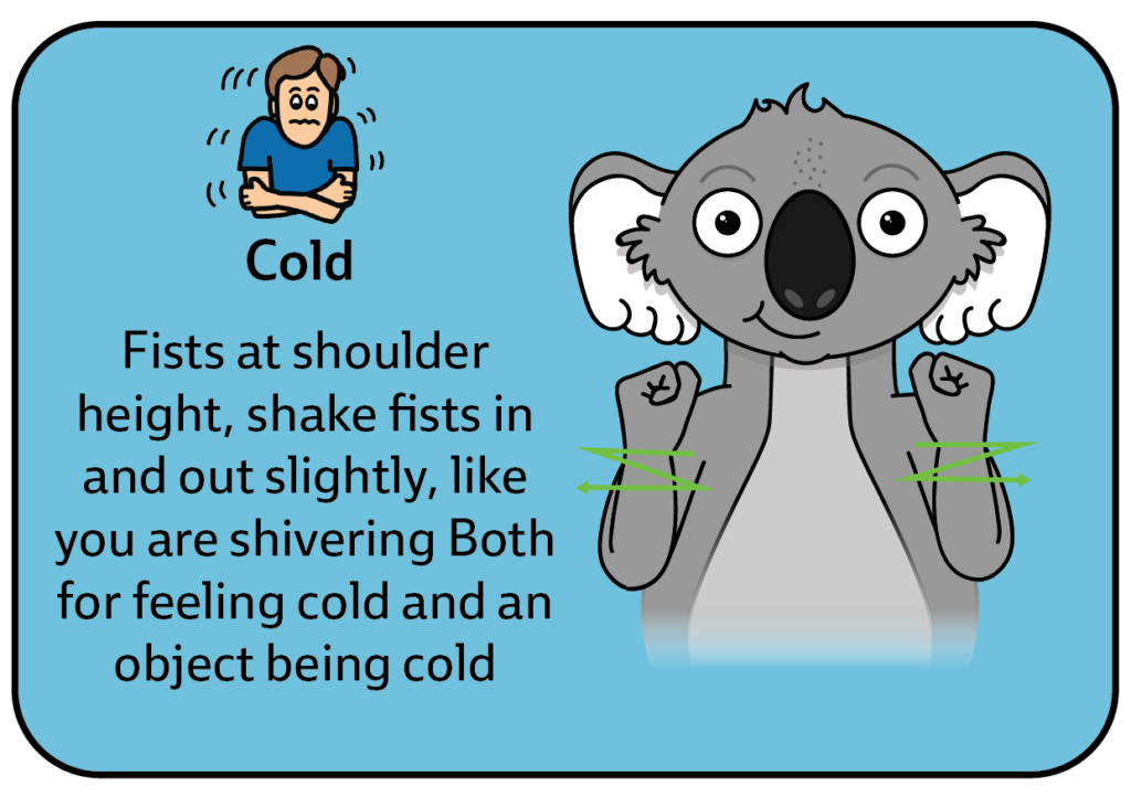 key word sign - sign for cold - auslan - water play communication board