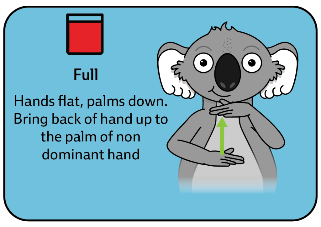 key word sign - sign for full - auslan - AAC - water play communication board 